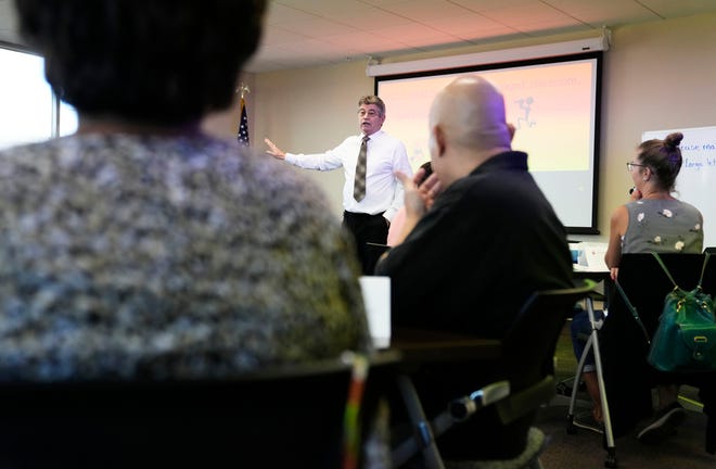 Sid Bailey, associate state superintendent of public instruction, conducts a training session called "The Well-Managed Classroom ― Effective Teachers and Leaders" at the Arizona Department of Education in Phoenix on June 20, 2023.