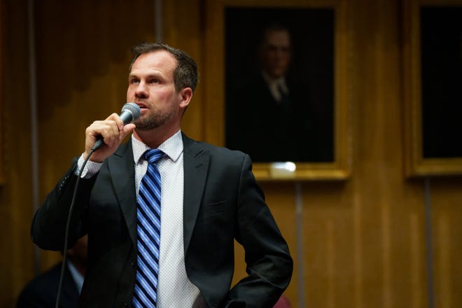 President of the Senate Warren Petersen speaks during an open session on March 20, 2023, at the Arizona Capitol in Phoenix.