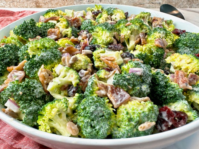 Broccoli salad is hearty and satisfying enough for a weeknight meal.