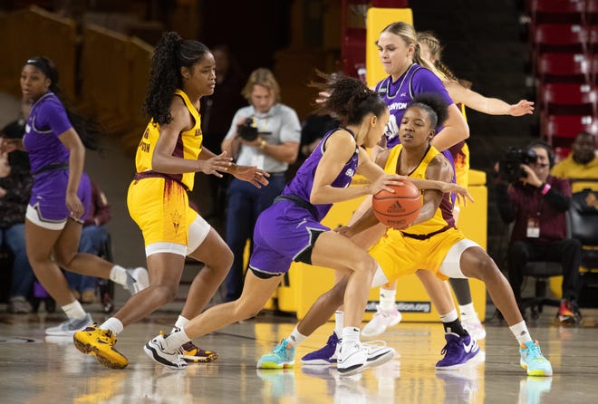 Arizona State University Women's Basketball vs. Grand Canyon University at Desert Financial Arena on Dec. 8, 2023.